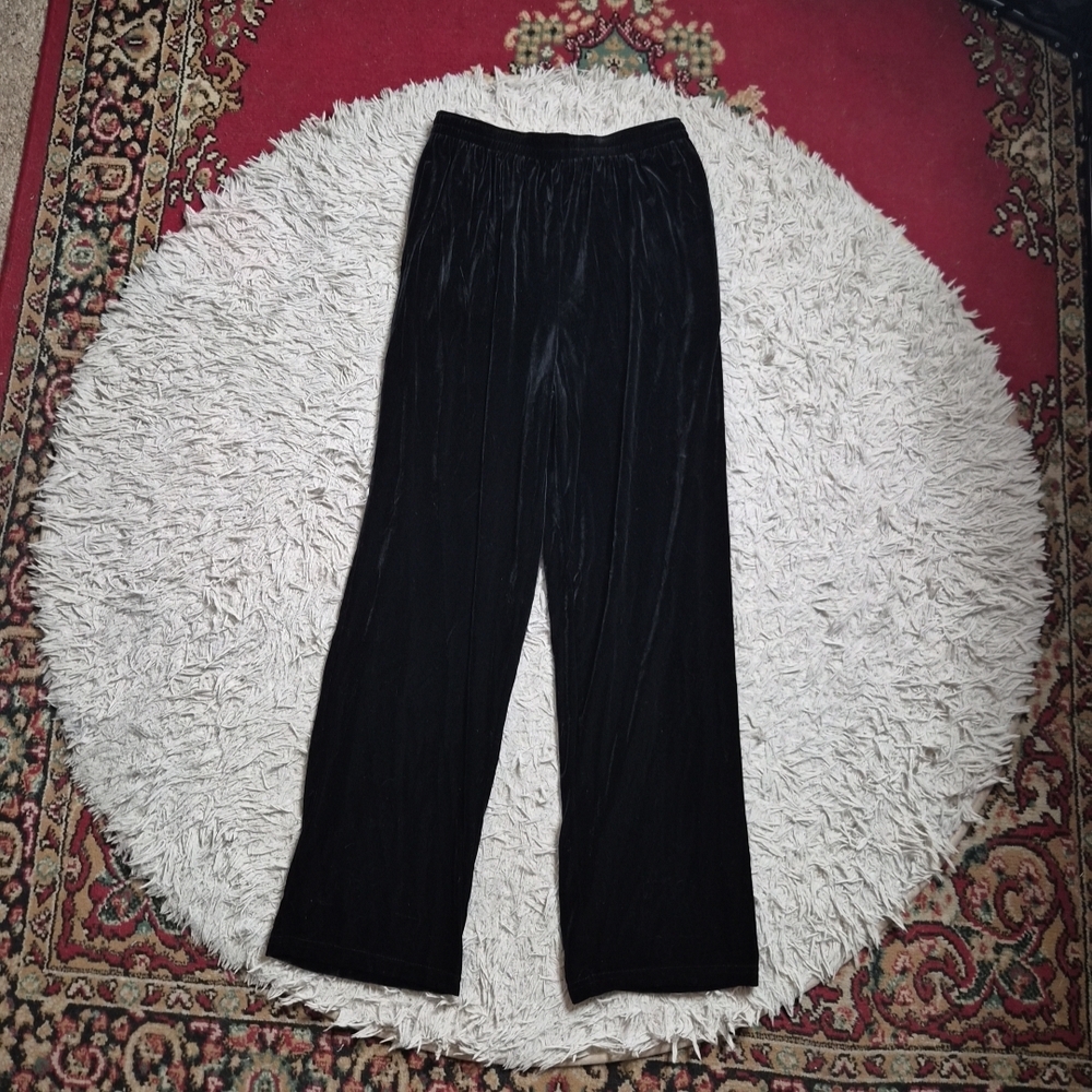 Womens Vintage Y2K Velvet Pants Velour Black Size Large L Impressions Millennium